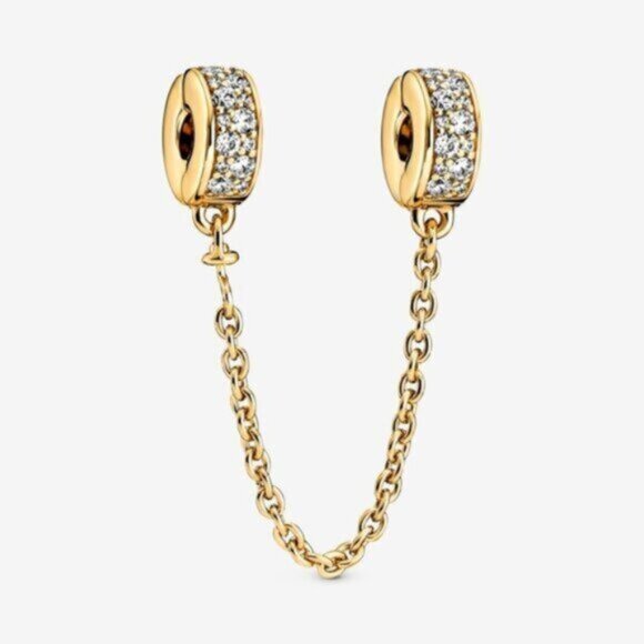 Pandora Clear Pav Safety Chain Clip Charm - Picture 1 of 3